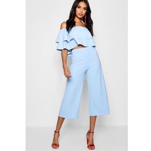 Blue Tube Top & Pants Two Piece Set